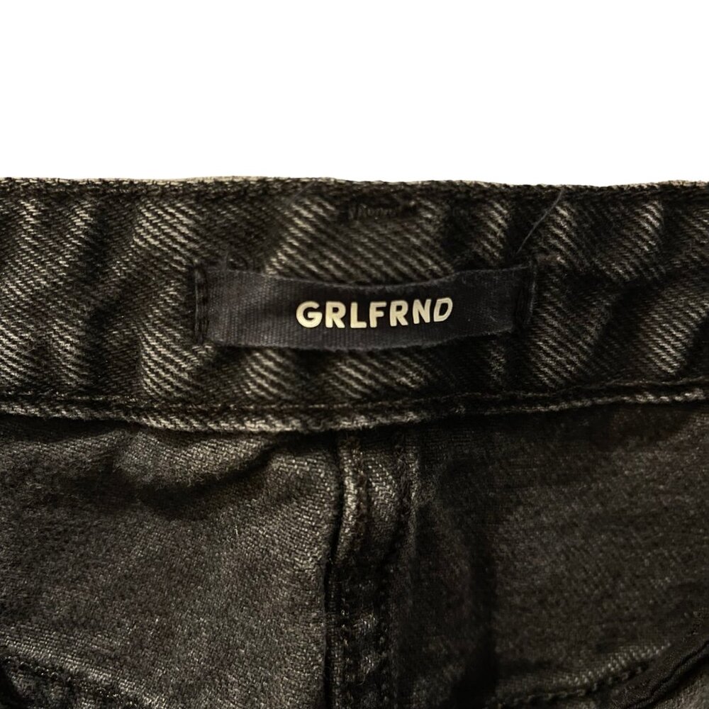 GRLFRND EVA STUDDED AND GUSSET A-FRAME BLACK DENIM MINI SKIRT, RAW EDGE, SIZE 29 - Picture 6 of 13